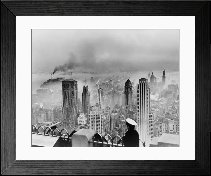 Framed Print : New York City under smog when weather conditions prevented smoke from dispersing