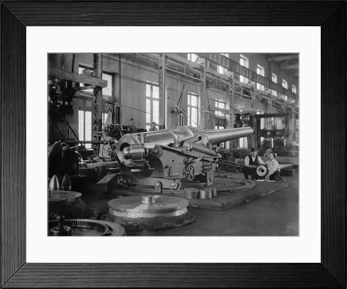 Framed Print : Assembled cannon in the foundry of the Washington Navy Yard. 1900