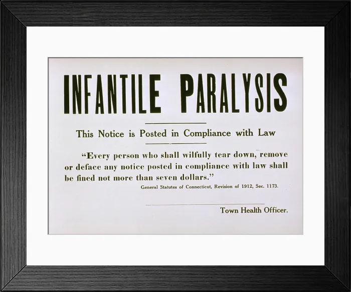 Framed Print : Early 20th century quarantine sign for the contagious disease infantile paralysis (polio)