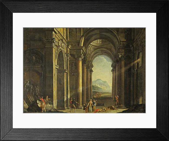 Framed Print : Perspective of a porch with mythological scene, by Unknown Emilian Artist, 1750, 18th Century, oil on canvas - Italy, Lombardy, Milan, Castello Sforzesco