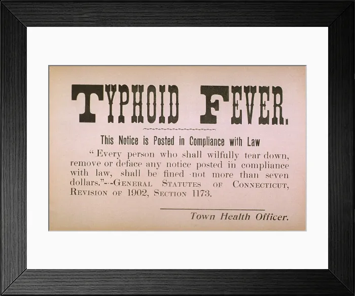 Framed Print : Early 20th century quarantine sign for the contagious disease typhoid fever