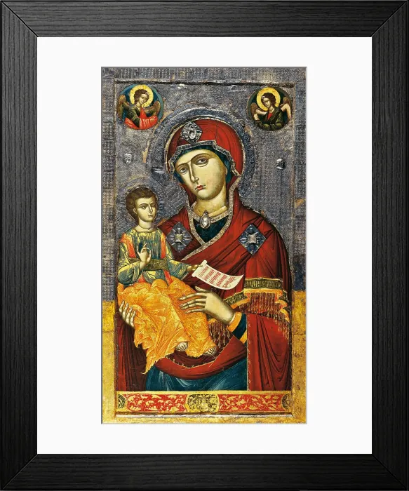 Framed Print : Mother of God with Child, attribuited to Onufrio from Neokastro also known as Onoufri, 16th Century, tempera on wood - Albania, Berat, Onufri Museum. Whole artwork view Framed Print : Mother of God with Child, attribuited to Onufrio from Neokastro also known as Onoufri, 16th Century, tempera on wood - Albania, Berat, Onufri Museum. Whole artwork view