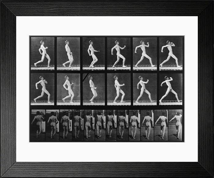 Framed Print : Consecutive images of a nude man running. From Eadweard Muybridge's, ANIMAL LOCOMOTION, 1887