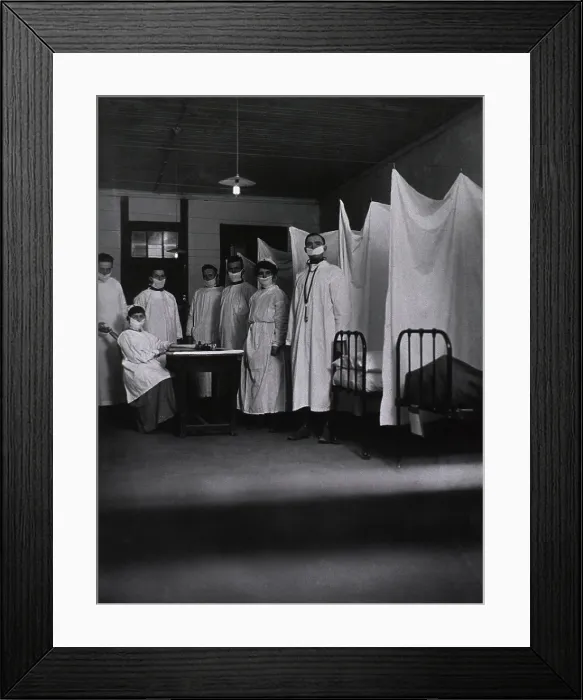 Framed Print : An pneumonia ward at the U. S. Army Base Hospital in Toul, France during the Spanish Flu epidemic of 1918-19 Framed Print : An pneumonia ward at the U. S. Army Base Hospital in Toul, France during the Spanish Flu epidemic of 1918-19