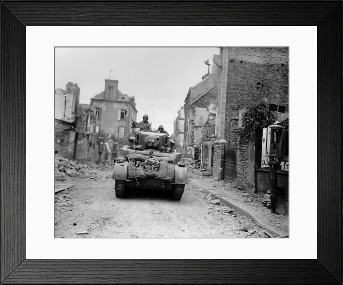 Framed Print : U.S. tank advancing through the ruins of Saint Lo, July 19, 1944. The Norman town was a hub of main roads that lead in every direction on the Lower Normandy peninsula Framed Print : U.S. tank advancing through the ruins of Saint Lo, July 19, 1944. The Norman town was a hub of main roads that lead in every direction on the Lower Normandy peninsula