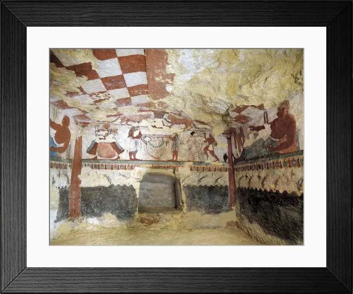 Framed Print : Tomb of The Lionesses. ITALY. Tarquinia. Necropolis of Monterozzi. Tomb of The Lionesses. Etruscan art. Fresco. - BeBa / Iberfoto / Everett Collection (359229)**US SALES ONLY**