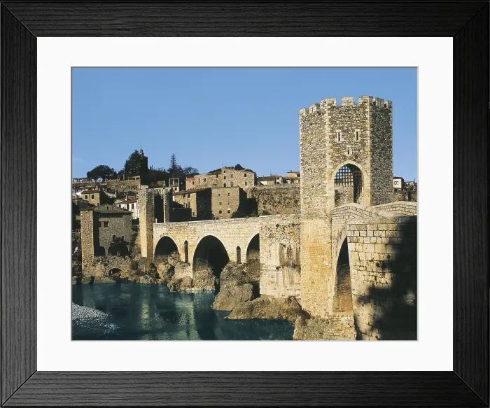 Framed Print : SPAIN. CATALONIA. GERONA. Besalu. Medieval bridge over the Fluvi river. Romanesque art. - J. Bedmar / Iberfoto / Everett Collection (360335)**US SALES ONLY**
