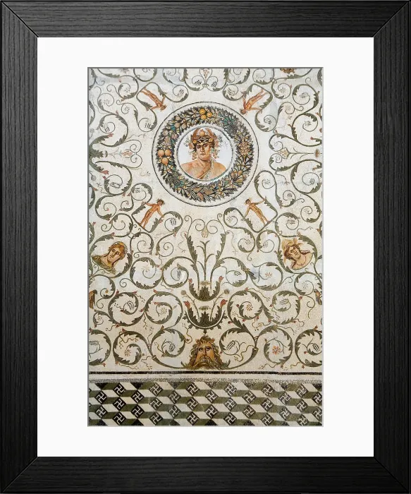 Framed Print : TUNISIA. El Djem. House of the Dionysian Procession. Mosaic depicting Genius of the Year, Saturn. Archeological Museum. Roman art. Late Empire