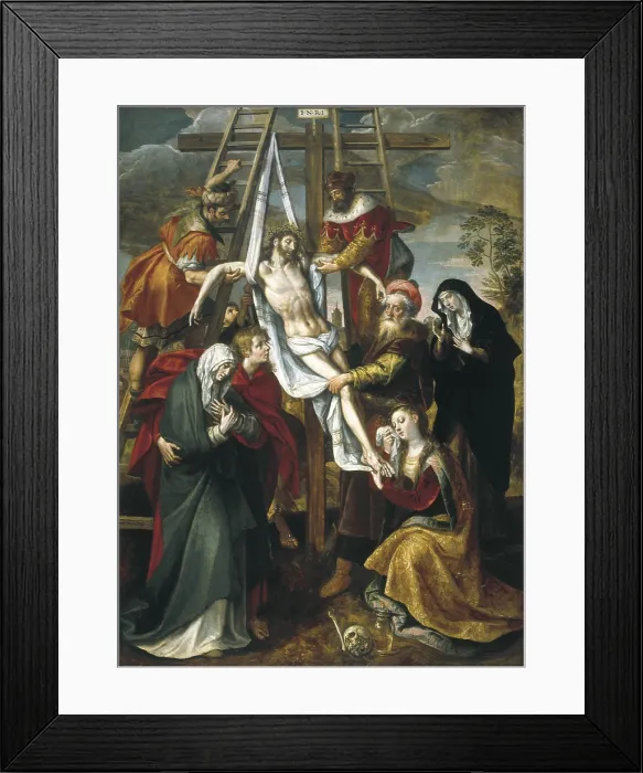 Framed Print : VOS, Maarten de (1531-1603). Deposition of Christ. 16th c. Mannerism art. ; Flemish art. Oil on canvas. SPAIN. Madrid. St. Fernando Royal Academy Museum. - P
