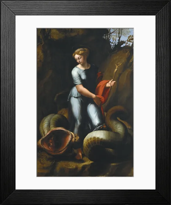 Framed Print : Raphael (1483-1520). Saint Margaret. 1520. Renaissance art. Cinquecento. Oil on wood. AUSTRIA. Vienna. Kunsthistorisches Museum Vienna (Museum of Art History) Framed Print : Raphael (1483-1520). Saint Margaret. 1520. Renaissance art. Cinquecento. Oil on wood. AUSTRIA. Vienna. Kunsthistorisches Museum Vienna (Museum of Art History)