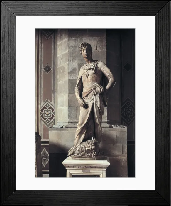 Framed Print : DONATELLO, Donato de Betto Bardi, called (1386-1466). David. 1409. Renaissance art. Quattrocento. Sculpture on marble. ITALY. Florence. Bargello National Museum