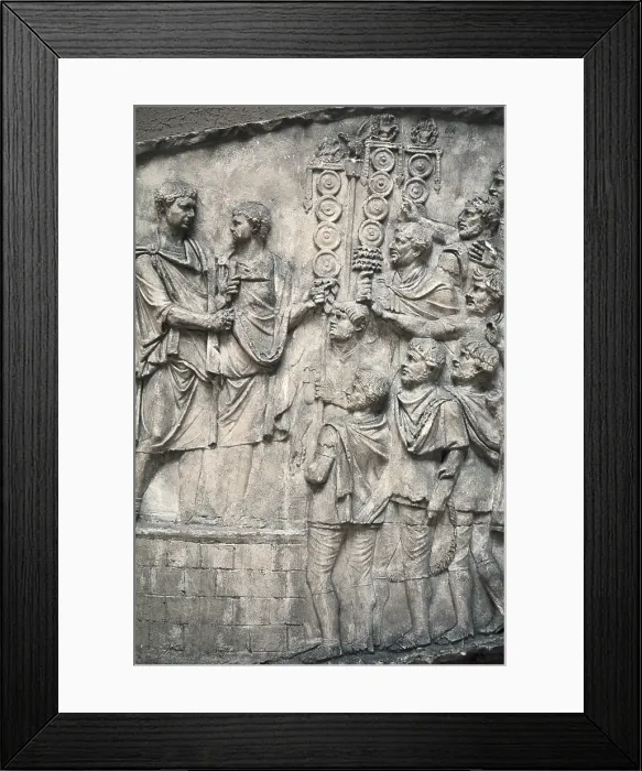 Framed Print : APOLLODORUS OF DAMASCUS (60-129). Column of Trajan. 110. ITALY. Rome. Forum of Trajan. First Dacian War. Trajan addressing his troops at the end of the campaign (101-102)