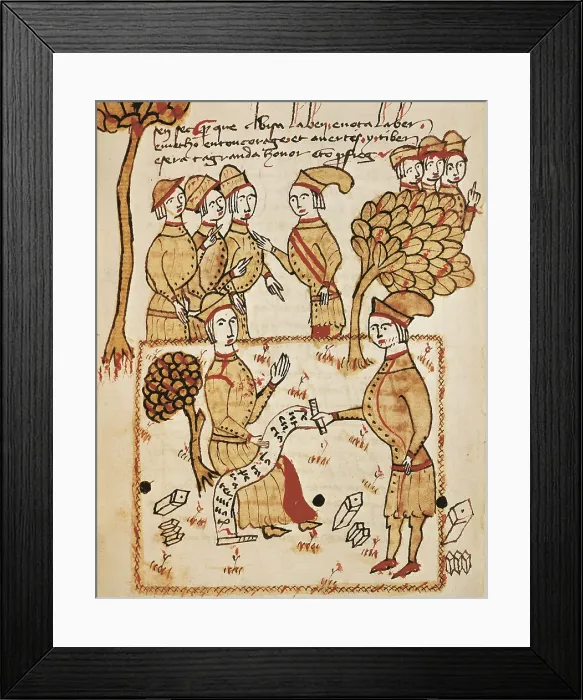 Framed Print : BOYSSET, Bertrand (1355-1415). Surveyor, historian and Occitan troubadour. A Surveyor with his Workers. Ms 327 fol.201v