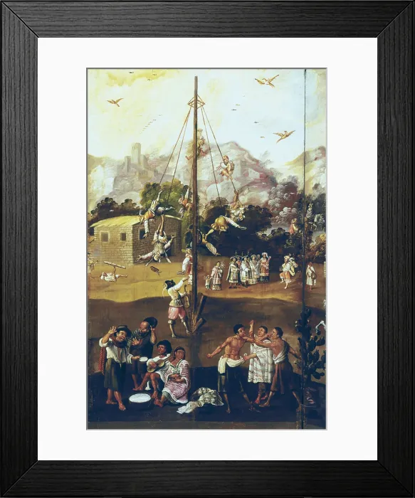 Framed Print : The Flying Pole. 2nd half 17 c. Viceroyalty of New Spain. Panel screen with genre scenes. Lower detail with pulque drinkers and fight. Mexican School. Oil on canvas. SPAIN Framed Print : The Flying Pole. 2nd half 17 c. Viceroyalty of New Spain. Panel screen with genre scenes. Lower detail with pulque drinkers and fight. Mexican School. Oil on canvas. SPAIN