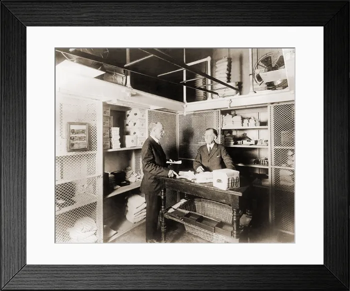 Framed Print : Two men in vault at the Treasury Department for daily working funds Framed Print : Two men in vault at the Treasury Department for daily working funds