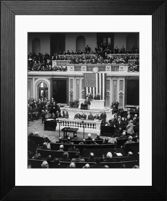 Framed Print : President Calvin Coolidge delivering his first message to Congress on Dec. 6, 1923. He assumed the Presidency following the death of Warren Harding on August 2, 1923