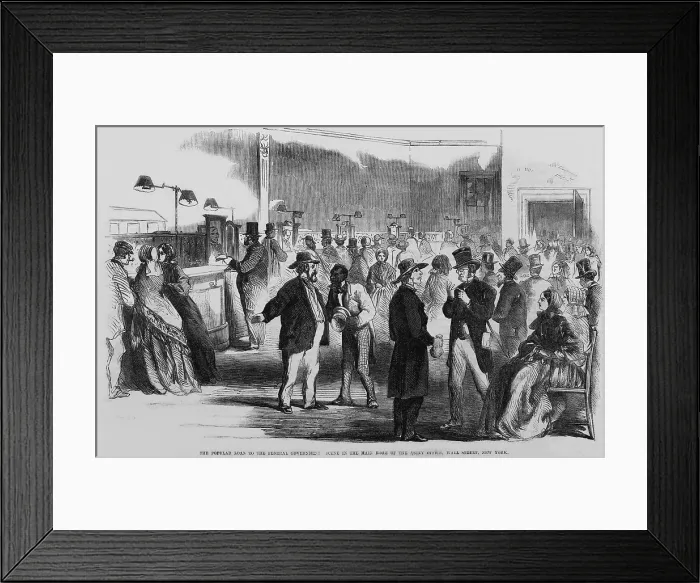 Framed Print : The Civil War. New Yorkers in the Assay Office on Wall Street, to purchase newly issued government bonds that financed the Union war effort. September 1861 Framed Print : The Civil War. New Yorkers in the Assay Office on Wall Street, to purchase newly issued government bonds that financed the Union war effort. September 1861