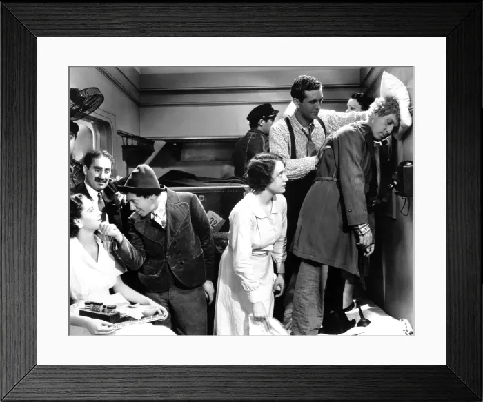 Framed Print : A NIGHT AT THE OPERA, first, second, fourth, fifth, seventh and ninth from left: Jack Lipson, Groucho Marx, Chico Marx, Frank Yaconelli, Allan Jones, Harpo Marx Framed Print : A NIGHT AT THE OPERA, first, second, fourth, fifth, seventh and ninth from left: Jack Lipson, Groucho Marx, Chico Marx, Frank Yaconelli, Allan Jones, Harpo Marx