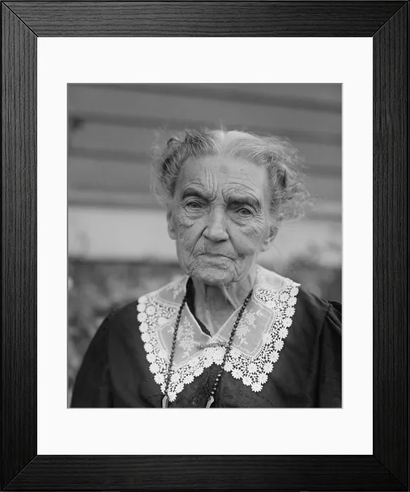 Framed Print : Portrait of a strong faced elderly woman known as Mrs. Guinelly. 1922, Washington, D.C. area. (BSLOC_2015_16_232)