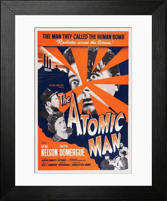 Framed Print : THE ATOMIC MAN, (aka TIMESLIP), US poster art, left from top: Gene Nelson, Faith Domergue, 1955 Framed Print : THE ATOMIC MAN, (aka TIMESLIP), US poster art, left from top: Gene Nelson, Faith Domergue, 1955