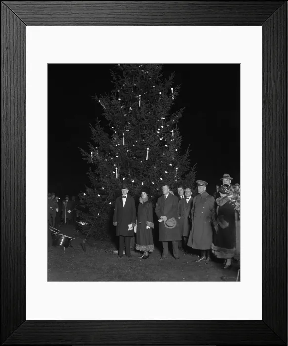 Framed Print : President Calvin Coolidge and First Lady Grace at the lighting of the National Christmas Tree. Dec. 24, 1924