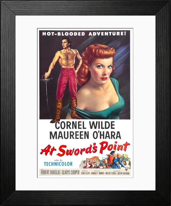 Framed Print : AT SWORD'S POINT, US poster, Cornel Wilde, Maureen O'Hara, 1952