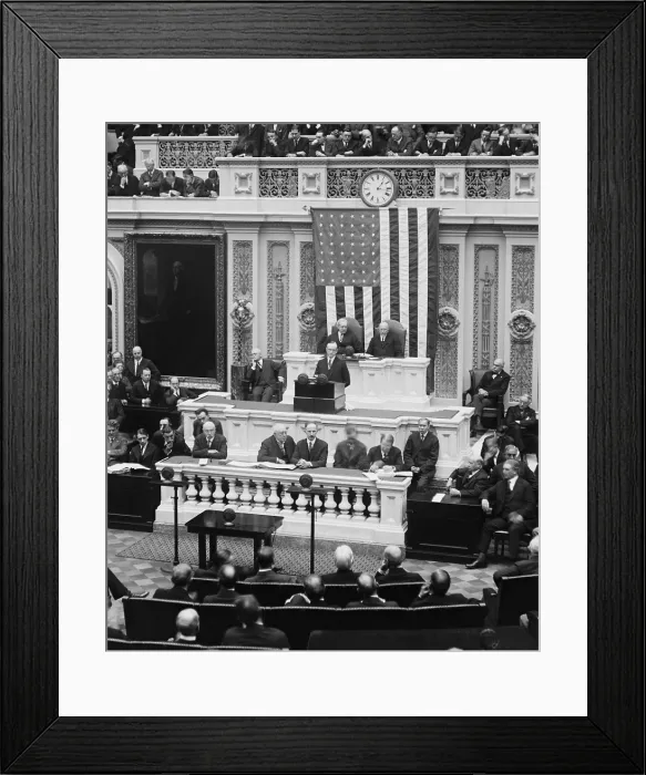Framed Print : President Calvin Coolidge delivering his first message to Congress on Dec. 6, 1923. He assumed the Presidency following the death of Warren Harding on August 2, 1923