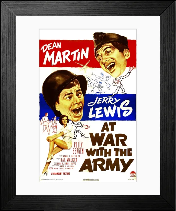 Framed Print : AT WAR WITH THE ARMY, US poster, from top: Dean Martin, Jerry Lewis, Polly Bergen, 1950