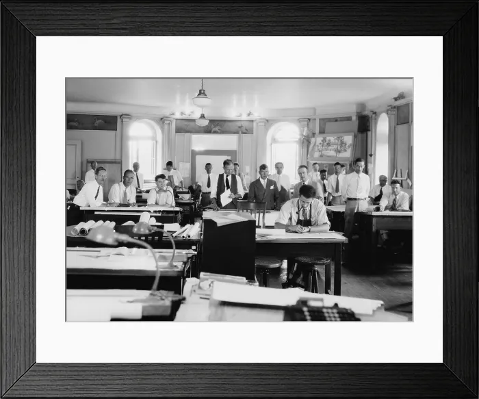 Framed Print : Architects and draftsmen at in Washington, D.C. offices of the Rural Resettlement Administration, designed houses and communities for relocated workers built by relief labor