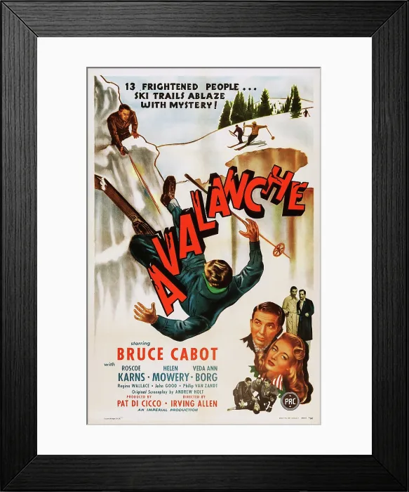 Framed Print : AVALANCHE, bottom l-r: Bruce Cabot, Helen Mowery on poster art, 1946 Framed Print : AVALANCHE, bottom l-r: Bruce Cabot, Helen Mowery on poster art, 1946