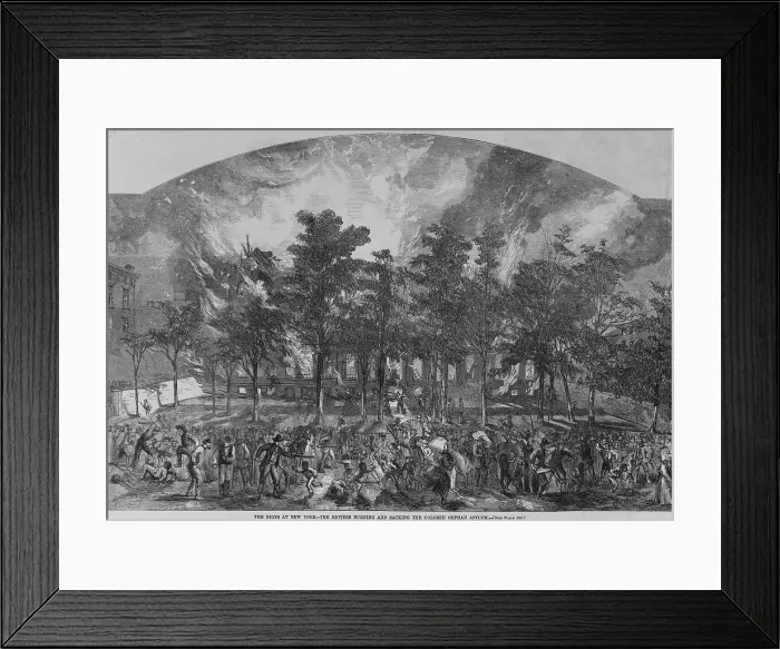 Framed Print : The New York City Draft Rioters burned an African American orphanage after police rescued its young inhabitants. July 11-16, 1863
