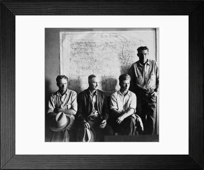 Framed Print : North Dakota farmers waiting for their grants in a Resettlement Administration Office, precursor of the Farm Security Administration (FSA)