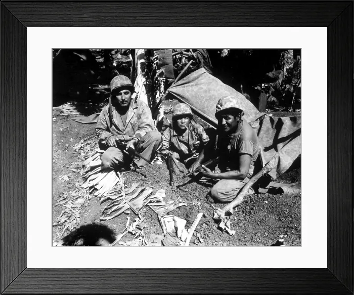 Framed Print : Navajo Code Talkers landed with the first Marine assault waves on Saipan against Japanese. June 1944. WINDTALKERS was a 2002 film about Navajo code talkers in Saipan