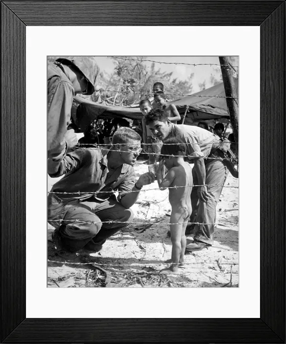 Framed Print : U.S. Marine Civil Affairs on Saipan set up camps for refugees Framed Print : U.S. Marine Civil Affairs on Saipan set up camps for refugees