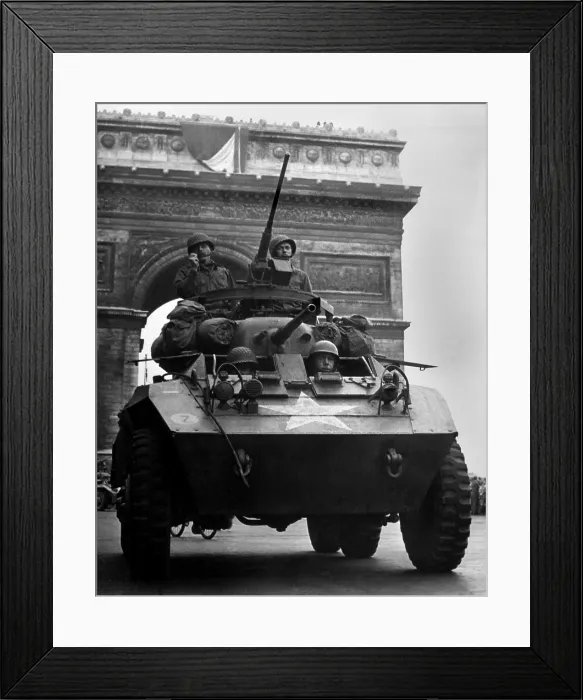 Framed Print : American tank in Paris. Free French Forces and U.S. Third Army liberated Paris from Nazi German occupation. August 25-29, 1944, World War 2. (BSLOC_2014_2_142)