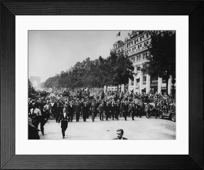 Framed Print : General Charles De Gaulle leads Paris Victory Parade, August 26, 1944. DeGaulle was president of the new Provisional Government of the French Republic. World War 2 Framed Print : General Charles De Gaulle leads Paris Victory Parade, August 26, 1944. DeGaulle was president of the new Provisional Government of the French Republic. World War 2
