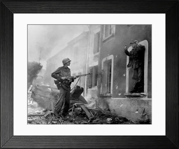 Framed Print : U.S. Soldier captures a German officer in Illy, France. Sept. 1944, World War 2. (BSLOC_2014_2_151)