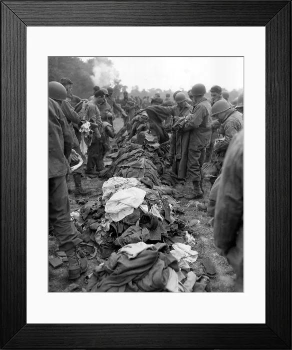 Framed Print : U.S. Soldiers change clothing en masse on wash day during the Normandy Campaign, July 1944. Vapor at the foot of the hedge may be condensation from washing machines Framed Print : U.S. Soldiers change clothing en masse on wash day during the Normandy Campaign, July 1944. Vapor at the foot of the hedge may be condensation from washing machines