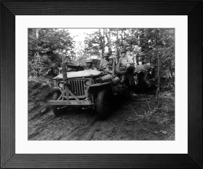 Framed Print : Three Japanese-American soldiers with their white officer in a jeep, Sept-Oct. 1944 Framed Print : Three Japanese-American soldiers with their white officer in a jeep, Sept-Oct. 1944