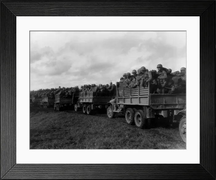 Framed Print : Japanese-American soldiers of the 442nd Regiment in trucks in north western France, Sept-Oct. 1944