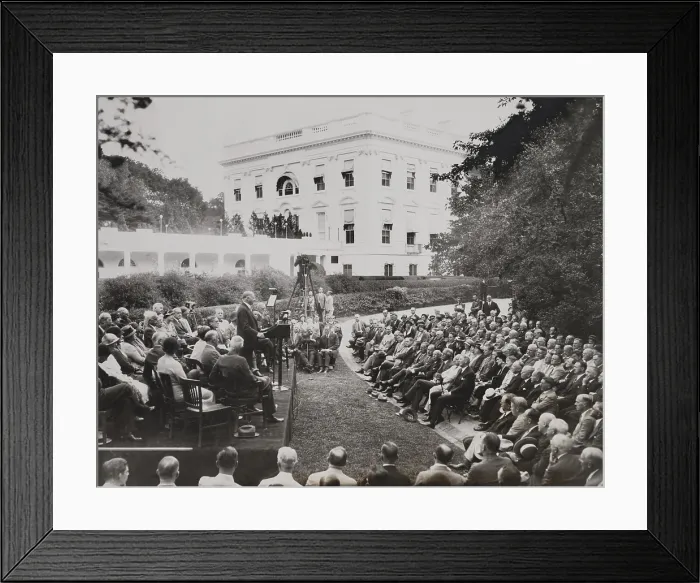 Framed Print : Herbert Hoover speaking to organizations at the White House Welfare Conference. Sept. 15, 1932