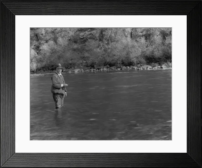 Framed Print : Former President Herbert Hoover fly-fishes for steelhead trout on the Klamath River. California, 1933 Framed Print : Former President Herbert Hoover fly-fishes for steelhead trout on the Klamath River. California, 1933