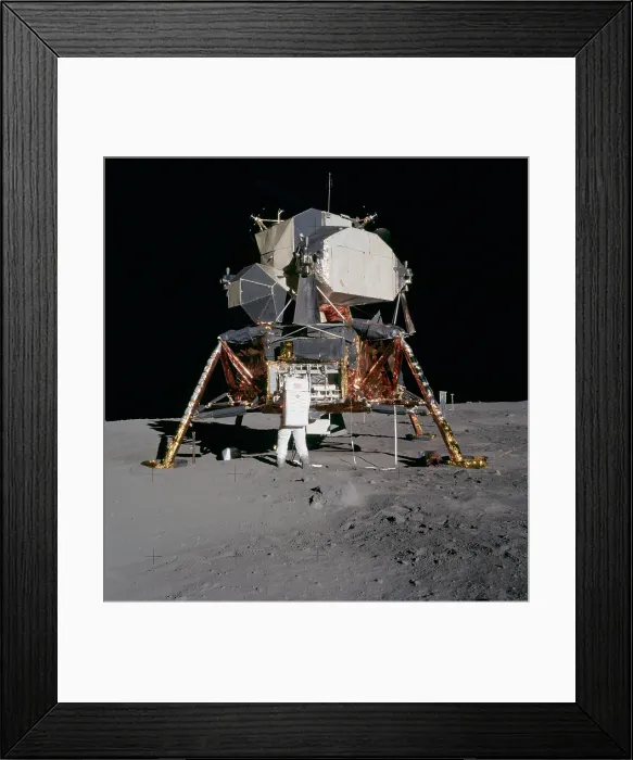 Framed Print : Apollo 11 Lunar Module on the Moon's surface. Astronaut Edwin Aldrin unpacks scientific experiments. July 20, 1969 Framed Print : Apollo 11 Lunar Module on the Moon's surface. Astronaut Edwin Aldrin unpacks scientific experiments. July 20, 1969