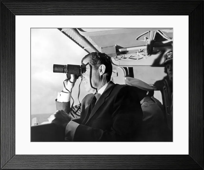 Framed Print : President Richard Nixon watches Apollo 11 splashdown. On the USS Hornet aircraft carrier, Nixon watches the Lunar Mission recovery. July 24, 1969
