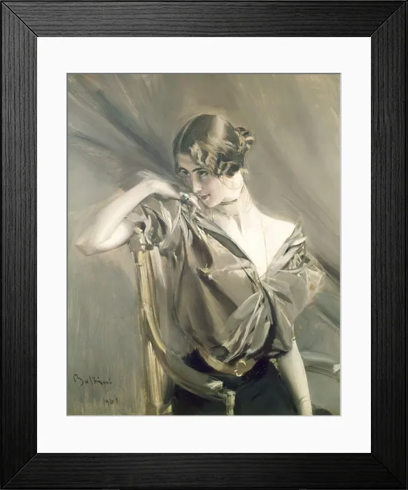 Framed Print : Portrait of Cleo de Mrode (Ritratto di Cleo de Mrode), by Giovanni Boldini, 1901, 20th Century, oil on canvas, 98 x 56 cm - Private collection. Whole artwork view