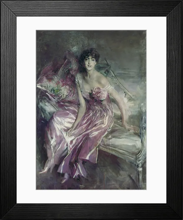 Framed Print : Woman in Rose. Portrait of Olivia de Subercaseaux Concha (La signora in rosa, Ritratto di Olivia de Subercaseaux Concha), by Giovanni Boldini, 1916, 20th Century, oil on canvas
