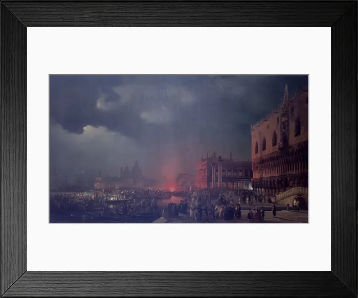 Framed Print : Lightnings in Venice (Luminarie a Venezia), 19th Century, by Ippolito Caffi, oil on canvas - Italy, Friuli Venezia Giulia, Trieste, Historic Collection of Miramare Castle Framed Print : Lightnings in Venice (Luminarie a Venezia), 19th Century, by Ippolito Caffi, oil on canvas - Italy, Friuli Venezia Giulia, Trieste, Historic Collection of Miramare Castle