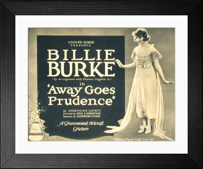 Framed Print : AWAY GOES PRUDENCE, Billie Burke on title lobbycard, 1920 Framed Print : AWAY GOES PRUDENCE, Billie Burke on title lobbycard, 1920