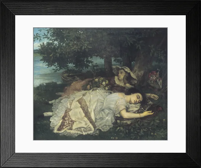 Framed Print : Ladies on the banks of the Seine, by Gustave Courbet, 1857, 19th Century, oil on canvas, 174 x 200 cm - France, Paris, Petit Palais, Paris Museum of Fine Arts. Whole artwork view