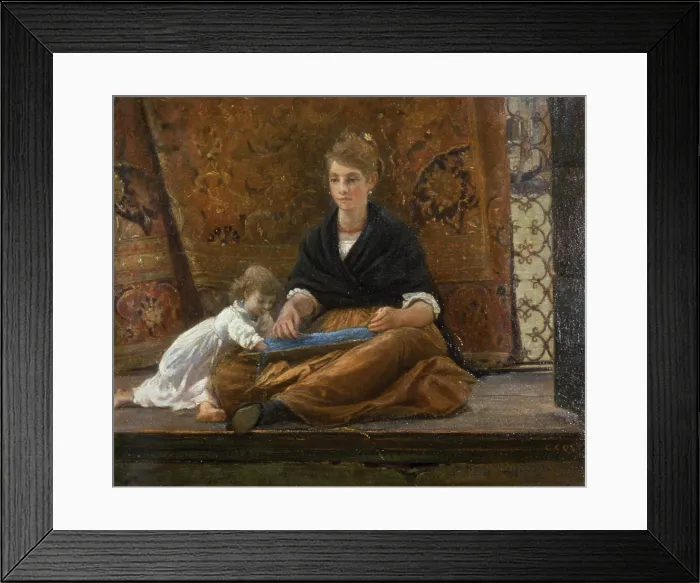 Framed Print : Balcony in Venice (Un balcone a Venezia), by Giovanni Costa, 1876, 19th Century, oil on canvas - Private collection. Whole artwork view